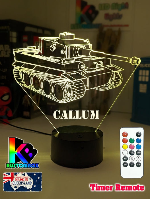 Army Military Tiger Tank Personalised Name 3D LED Night Light - KustomboxNight Lights & Ambient LightingKustomboxStandard Size
