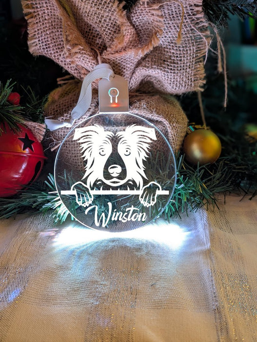 Border Collie Dog Personalised Name Christmas Light Bauble Decoration - KustomboxNight Lights & Ambient LightingKustomboxBauble - Standard Size