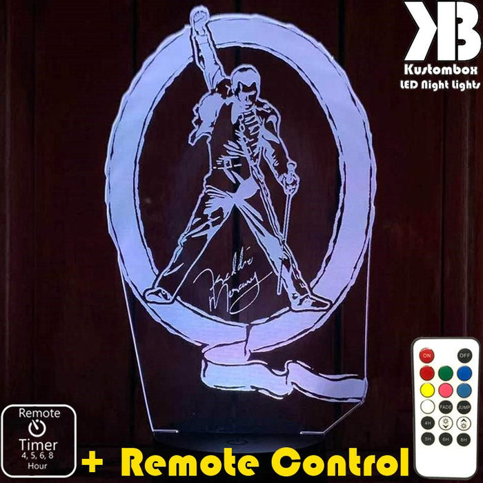 Freddie Mercury Queen Music 3D LED Night Light Lamp - KustomboxNight Lights & Ambient LightingKustomboxStandard Size