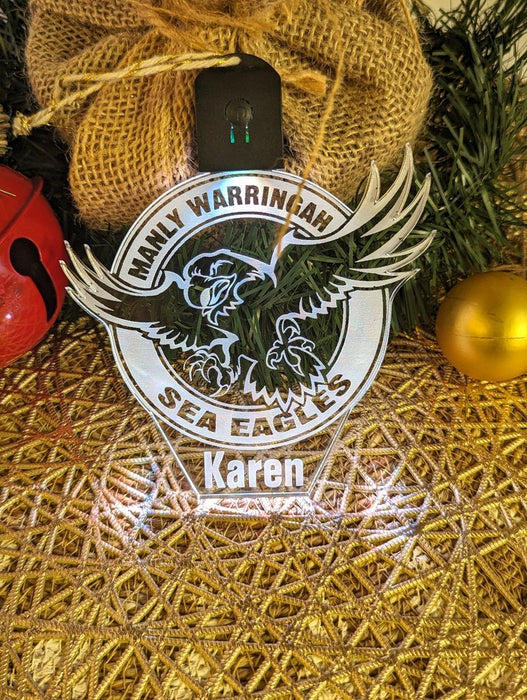 Manly Sea - Eagles Football Personalised Christmas Bauble 3D LED Light Decoration - KustomboxNight Lights & Ambient LightingKustomboxBauble - Standard