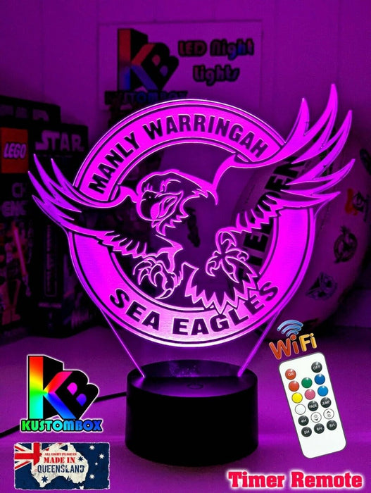 MANLY SEA EAGLES Rugby League Football Club LED Night Light 7 Colour Remote Control - KustomboxNight Lights & Ambient LightingKustomboxStandard Size