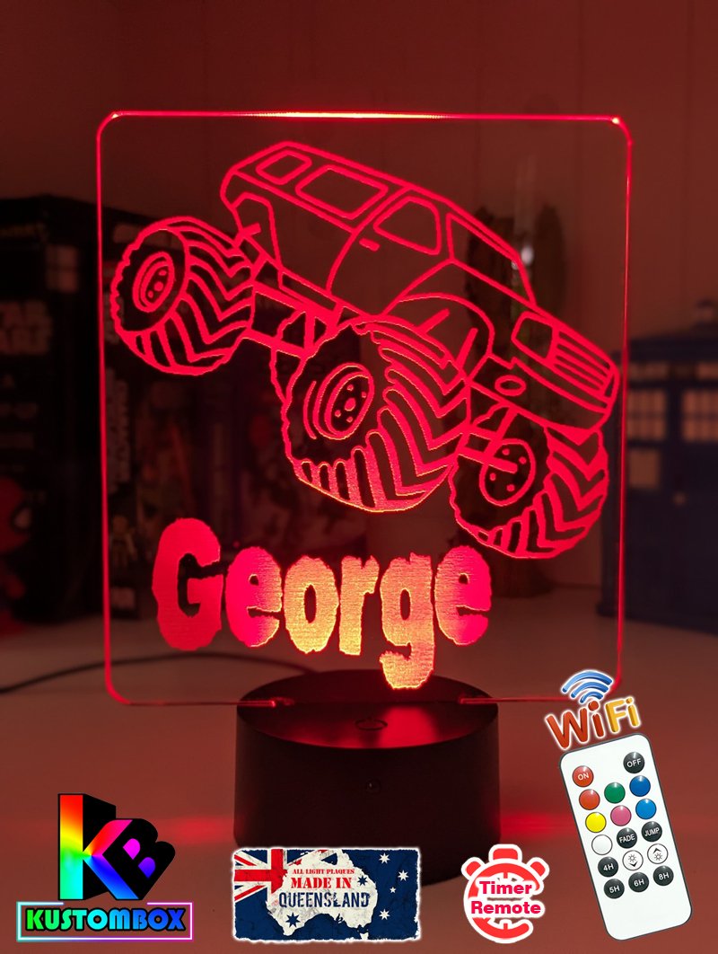 Monster Truck Personalised Name 3D LED Night Light Lamp - KustomboxNight Lights & Ambient LightingKustomboxStandard Size Name Option