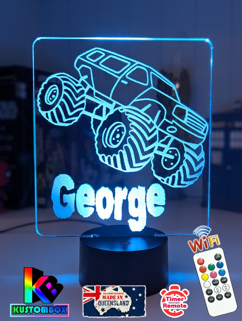 Monster Truck Personalised Name 3D LED Night Light Lamp - KustomboxNight Lights & Ambient LightingKustomboxStandard Size Name Option