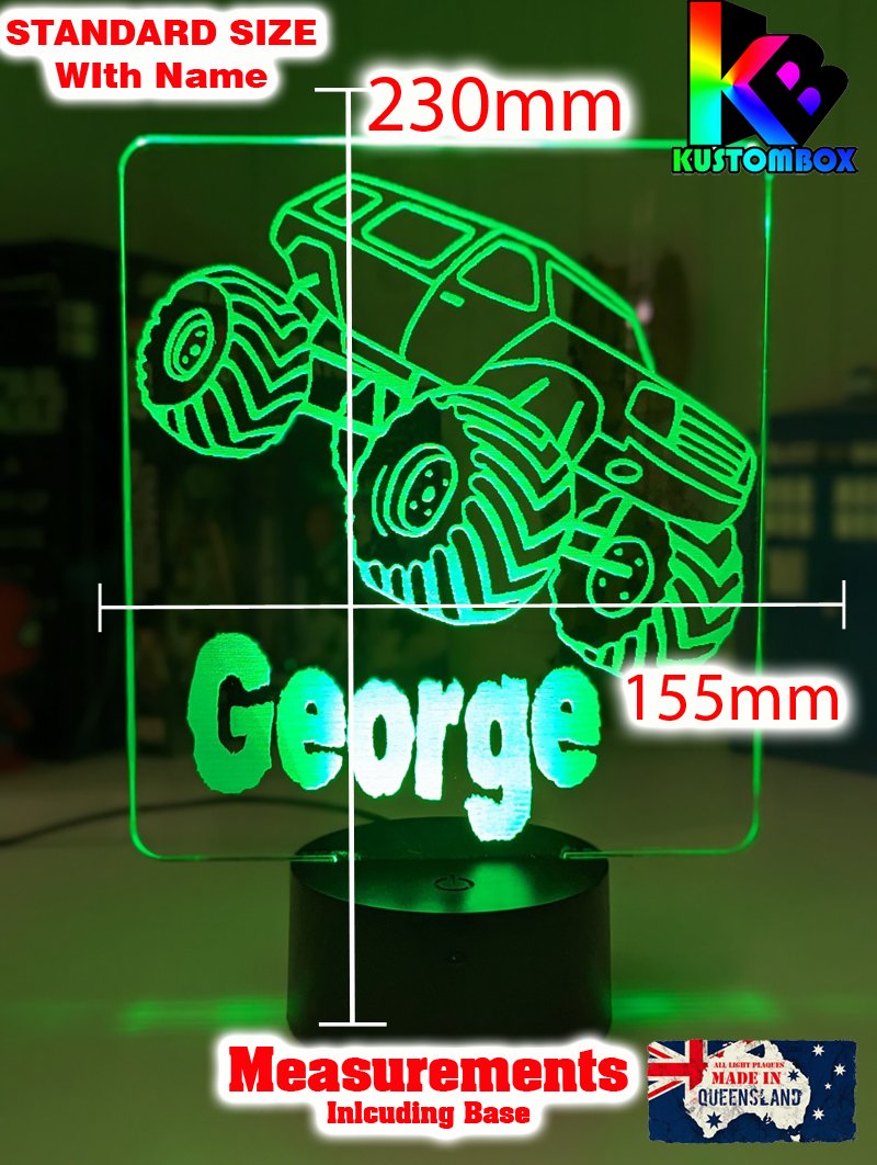 Monster Truck Personalised Name 3D LED Night Light Lamp - KustomboxNight Lights & Ambient LightingKustomboxStandard Size Name Option