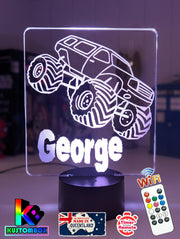 Monster Truck Personalised Name 3D LED Night Light Lamp - KustomboxNight Lights & Ambient LightingKustomboxStandard Size Name Option