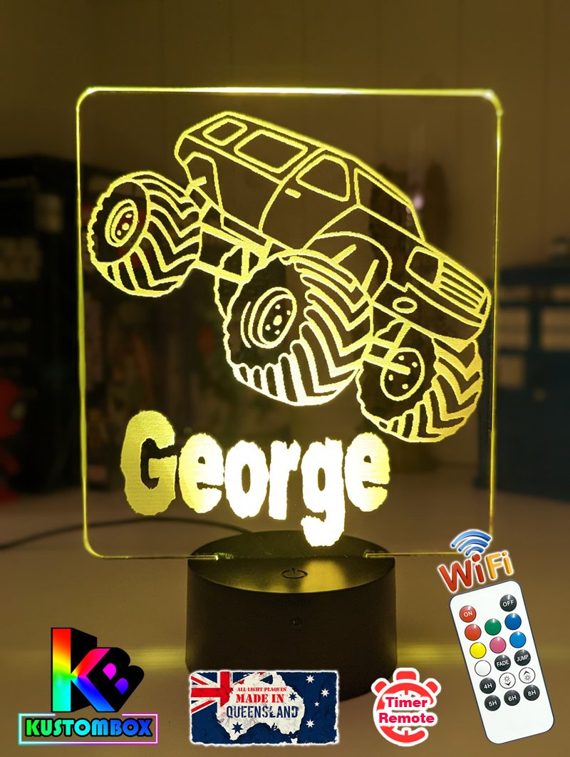 Monster Truck Personalised Name 3D LED Night Light Lamp - KustomboxNight Lights & Ambient LightingKustomboxStandard Size Name Option