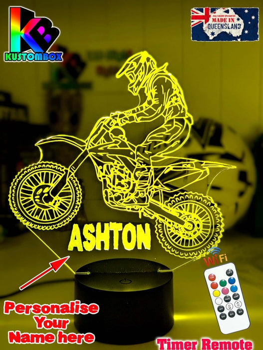 Motorcross Dirt Bike Motor Personalised 3D LED Night Light - KustomboxNight Lights & Ambient LightingKustomboxStandard Size No NameWhite Crack Base