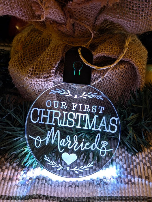 My First Christmas Married Personalised Name Tree Bauble Light Decoration - KustomboxNight Lights & Ambient LightingKustomboxBauble - Standard Size