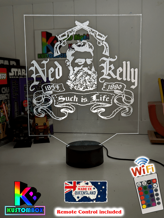 Ned Kelly Such is Life Wanted Dead or Alive 3D LED Night Light Mancave Bar Room - KustomboxNight Lights & Ambient LightingKustomboxStandard Size no Name