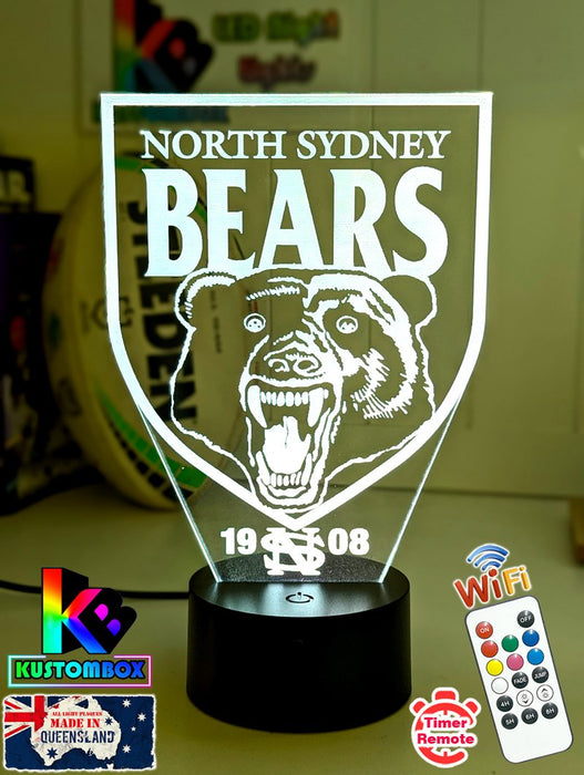 North Sydney Bears ARL Football Team 3D LED Night Light Lamp - KustomboxNight Lights & Ambient LightingKustomboxStandard Size