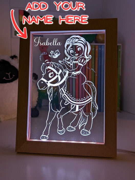 Princess & Pony Personalised Name 3D LED Night Light Lamp