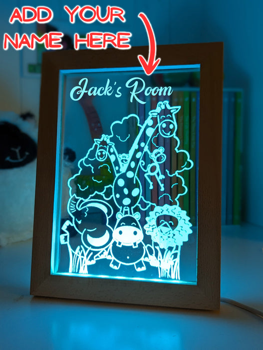 Safari Animal Party Personalised Name 3D LED Night Light Lamp