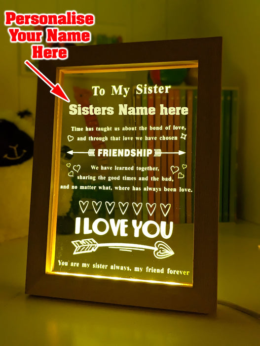 My Sister I Love You Personalised Quote 3D LED Night Light