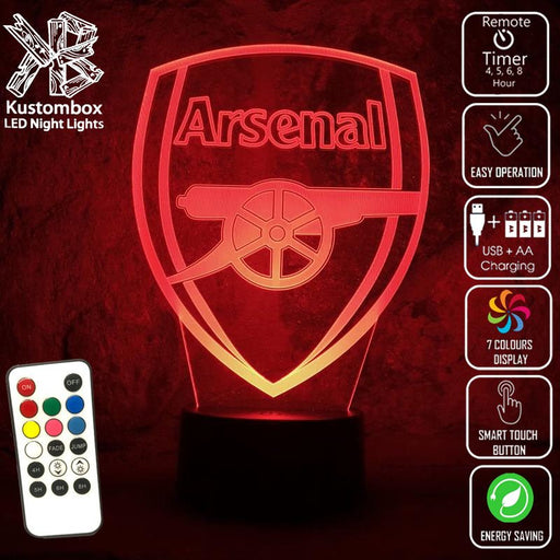 ARSENAL Football Club LED Night Light 7 Colours + Remote Control - Kustombox