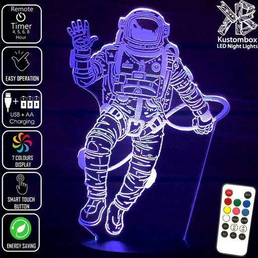 Astronaut Space Man LED Night Light 7 Colours + Remote Control - Kustombox
