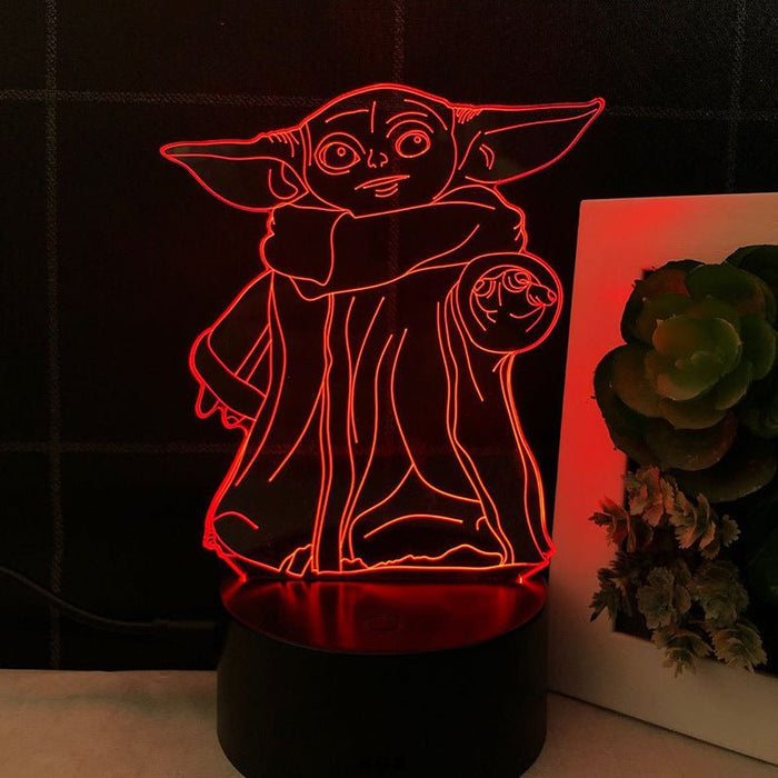 Baby Yoda Groku Star Wars - 3D LED Night Light 7 Colours + Remote Control - Kustombox