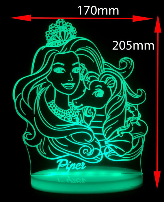 Barbie and Unicorn Personalised Name Light 3D LED Night Light 7 Colours + Remote Control - Kustombox