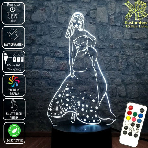 Barbie Doll Gown - 3D LED Night Light 7 Colours + Remote Control - Kustombox
