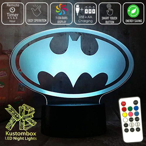 Batman Gotham City Logo- LED Night Light 7 Colours + Remote Control - Kustombox