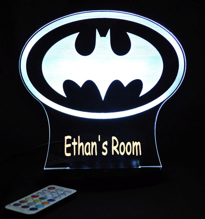 Batman Logo Gotham Sky Light Personalised Name Light 3D LED Night Light 7 Colours + Remote Control - Kustombox