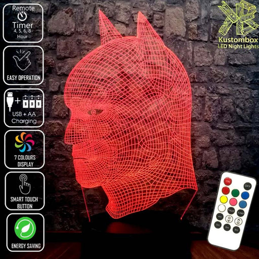 Batman Wire Mask Side Face - LED Night Light 7 Colours + Remote Control - Kustombox