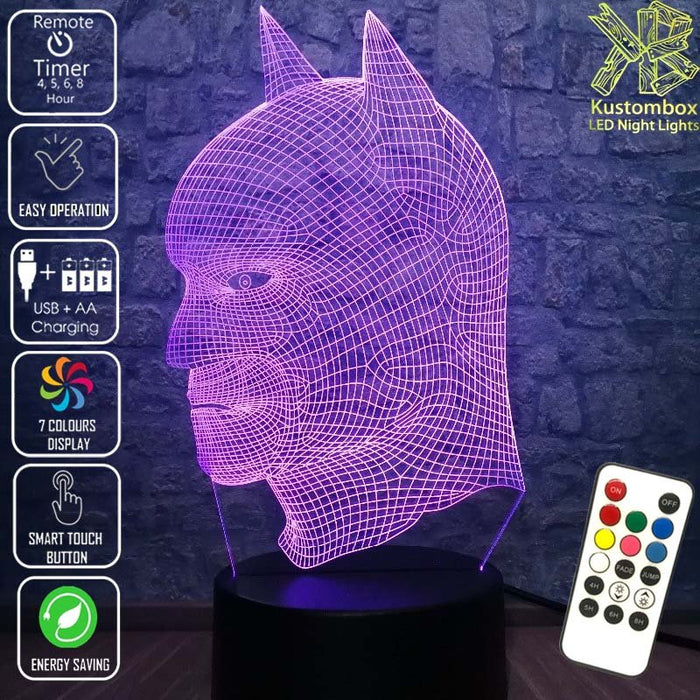 Batman Wire Mask Side Face - LED Night Light 7 Colours + Remote Control - Kustombox