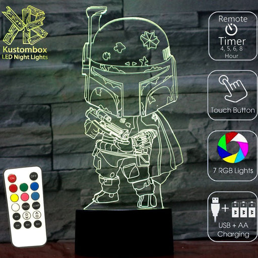 Boba Fett Star Wars - LED Night Light 7 Colours + Remote Control - Kustombox