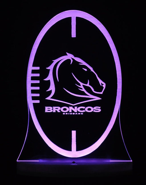 Brisbane Broncos Rugby League Club 3D LED Night Light 7 Colours + Remote Control - Kustombox