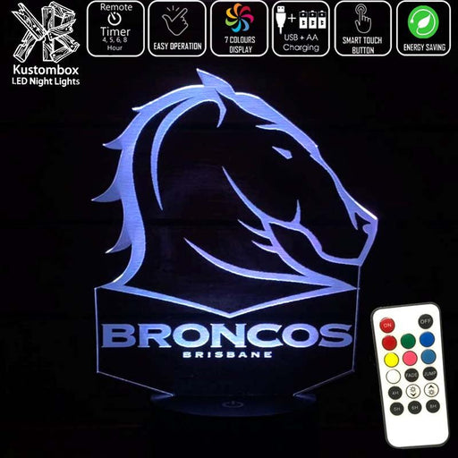 Brisbane Broncos Rugby League LED Night Light 7 Colours - KustomboxFootballKustomboxRegular Size