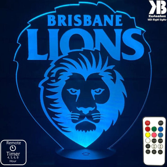 BRISBANE LIONS Football Club LED Night Light 7 Colours + Remote Control - Kustombox