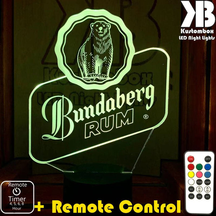 Bundaberg Rum Logo - 3D LED Night Light 7 Colours + Remote Control - Kustombox