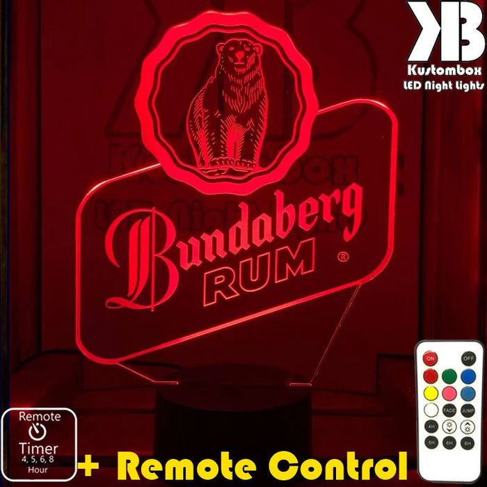 Bundaberg Rum Logo - 3D LED Night Light 7 Colours + Remote Control - Kustombox