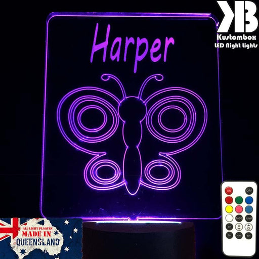 Butterfly Personalised Name Light - LED Night Light 7 Colours + Remote Control - Kustombox