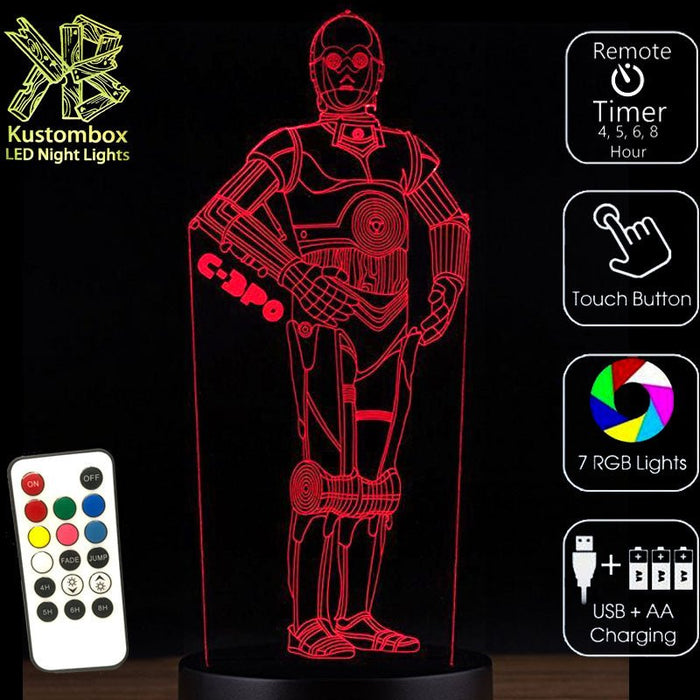 C3PO Star Wars- LED Night Light 7 Colours + Remote Control - KustomboxNight Lights & Ambient LightingKustomboxStandard Size