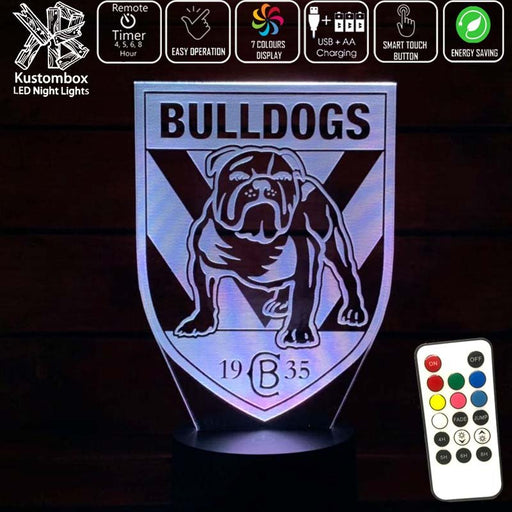Canterbury Bulldogs Rugby League Football Club LED Night Light 7 Colours + Remote Control - Kustombox NRL