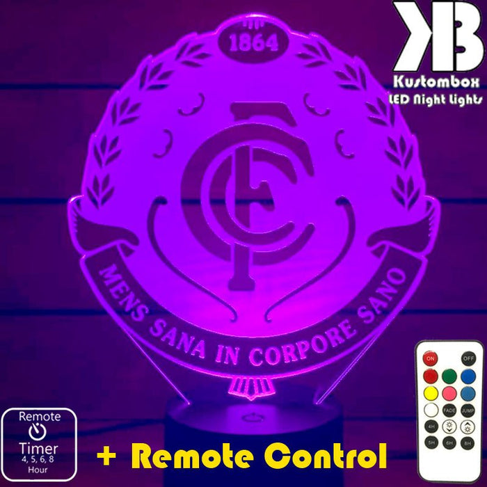 CARLTON Football Club LED Night Light 7 Colours + Remote Control - Kustombox AFL