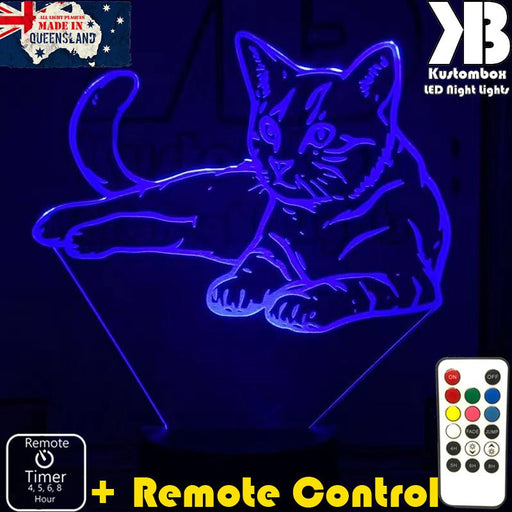 Cat Kitten laying 3D - LED Night Light 7 Colours + Remote Control - Kustombox