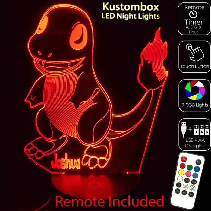 Charmander Pokemon LED Night Light 7 Colours + Remote Control - Kustombox Pokemon