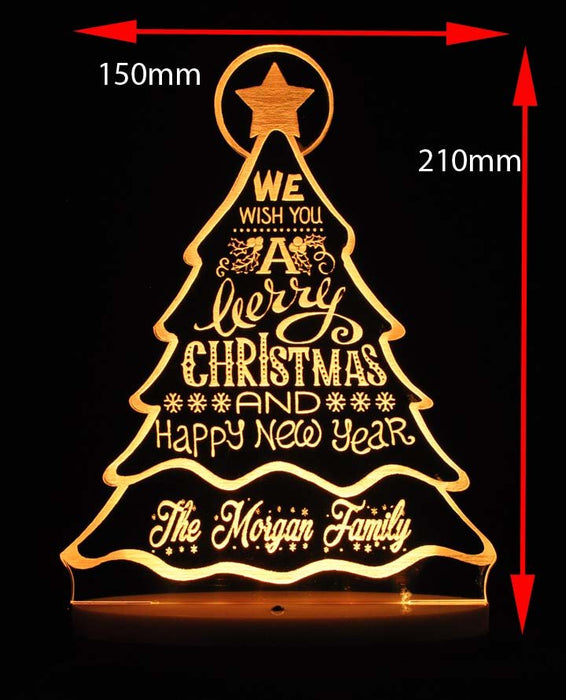 Christmas Tree Personalised Name Light 3D LED Night Light 7 Colours + Remote Control - Kustombox xmas