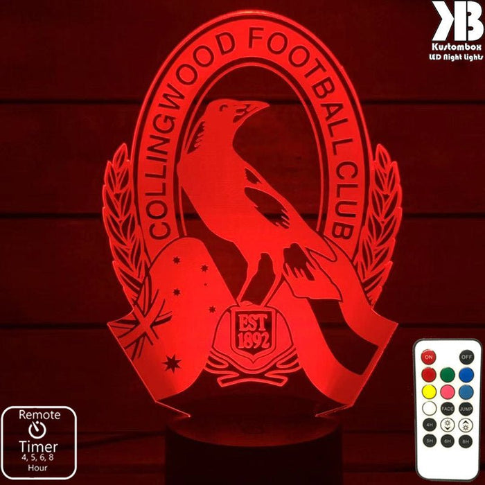 COLLINGWOOD MAGPIES Football Club LED Night Light 7 Colours + Remote Control - Kustombox AFL