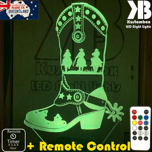 Cowboy Boot Western - 3D LED Night Light 7 Colours + Remote Control - Kustombox