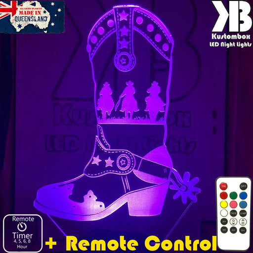 Cowboy Boot Western - 3D LED Night Light 7 Colours + Remote Control - Kustombox