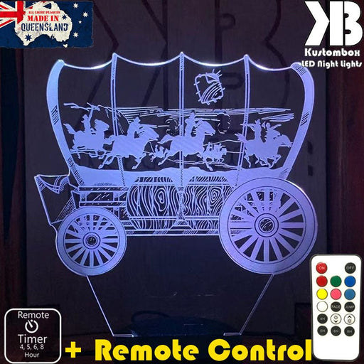 Cowboy Horse Wagon Western- 3D LED Night Light 7 Colours + Remote Control - Kustombox