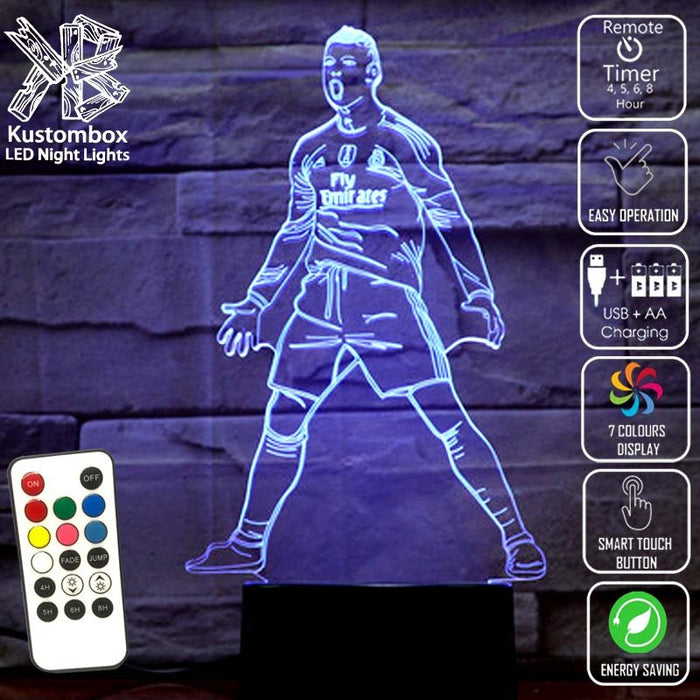 Cristiano Ronaldo Portuguese Footballer Player - 3D LED Night Light 7 Colours + Remote Control - Kustombox