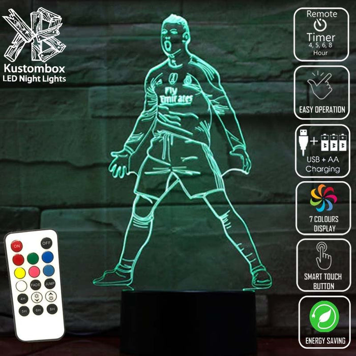 Cristiano Ronaldo Portuguese Footballer Player - 3D LED Night Light 7 Colours + Remote Control - Kustombox