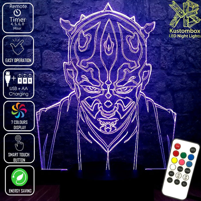 Darth Maul Sith Lord Star Wars - LED Night Light 7 Colours + Remote Control - Kustombox star wars