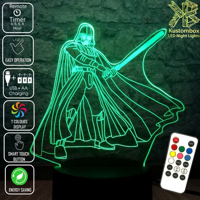 Darth Vader Light Sabre Star Wars - LED Night Light 7 Colours + Remote Control - Kustombox star wars