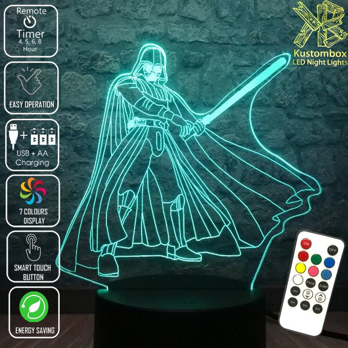 Darth Vader Light Sabre Star Wars - LED Night Light 7 Colours + Remote Control - Kustombox star wars