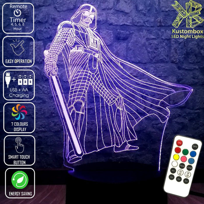 Darth Vader Star Wars Light Sabre - LED Night Light 7 Colours + Remote Control - Kustombox