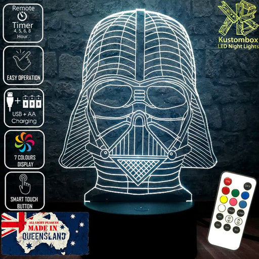 Darth Vader Star Wars Wire Mask Helmet - LED Night Light 7 Colours + Remote Control - Kustombox